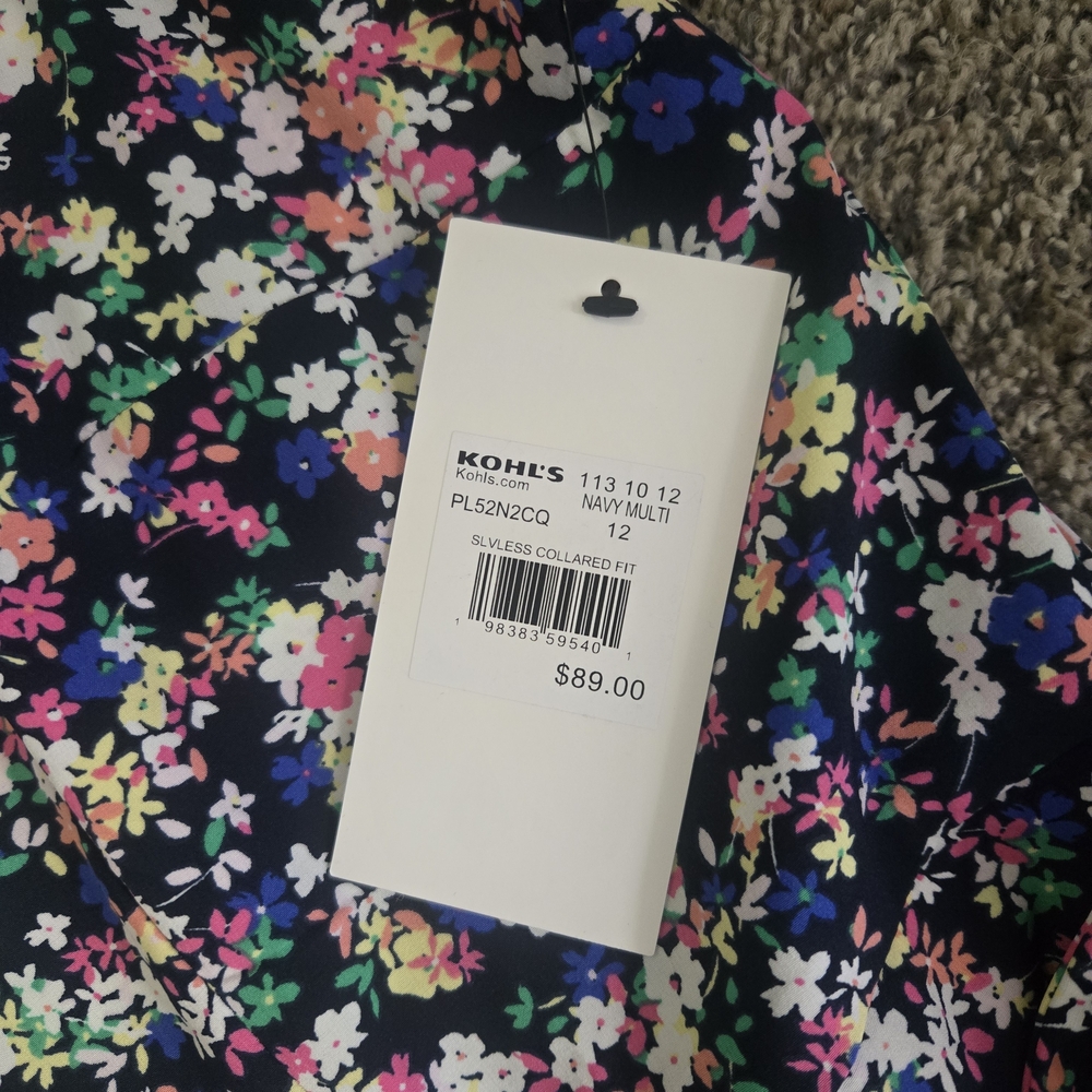 Floral Sleeveless Midi Dress - Navy with Multi-Color Blossoms - Picture 3 of 7
